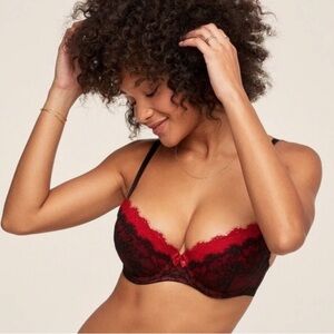 Adore Me Red and Black Lace Bra NWT full coverage Teaberry Underwire